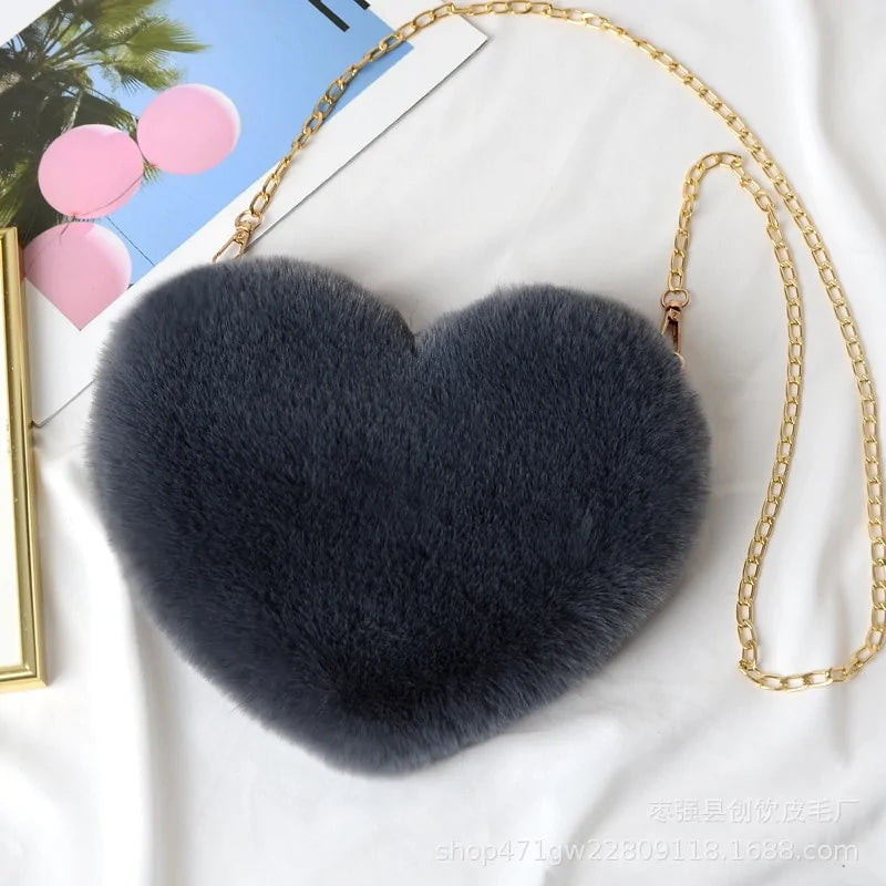 Cozy Heart Shaped Faux Fur Crossbody Wallet