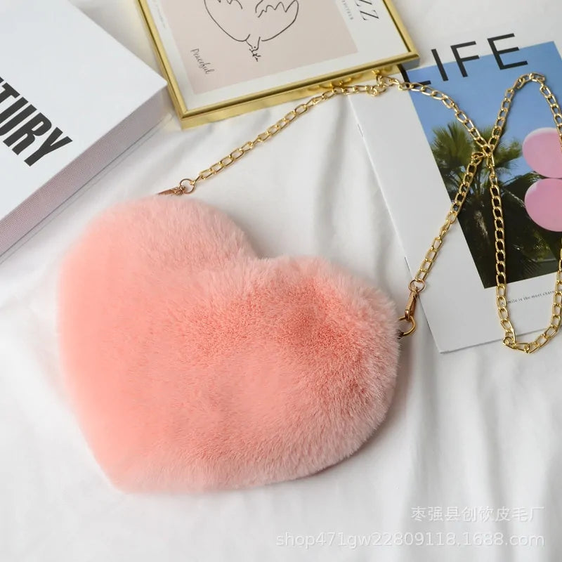 Cozy Heart Shaped Faux Fur Crossbody Wallet