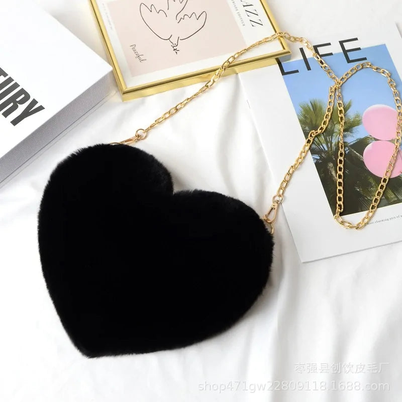 Cozy Heart Shaped Faux Fur Crossbody Wallet