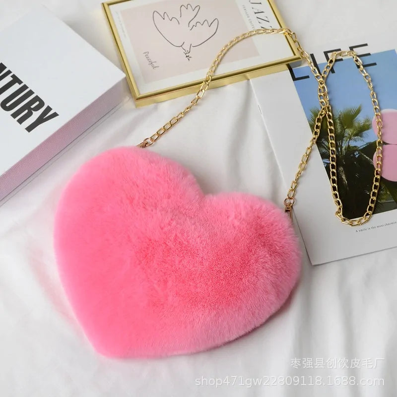 Cozy Heart Shaped Faux Fur Crossbody Wallet