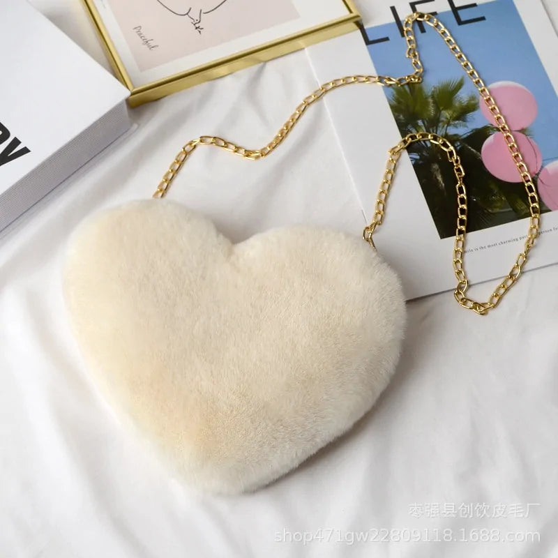 Cozy Heart Shaped Faux Fur Crossbody Wallet