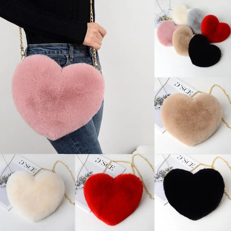 Cozy Heart Shaped Faux Fur Crossbody Wallet